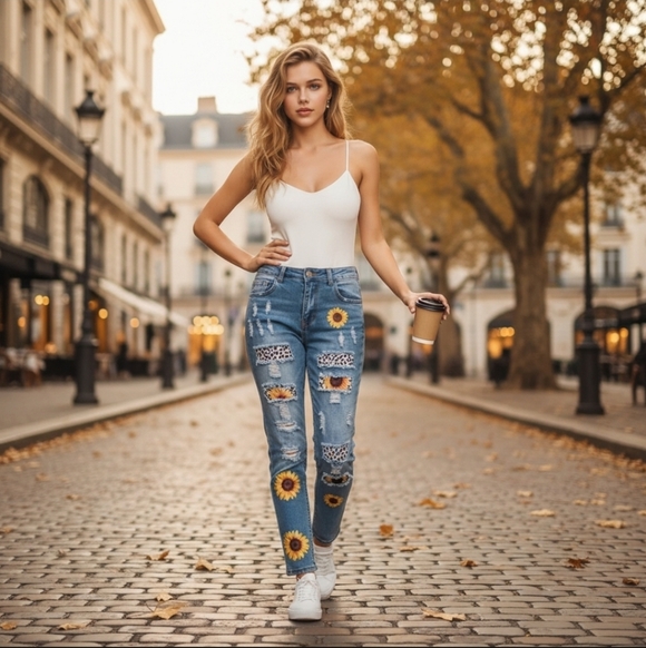 Sunflower Patch Ripped Boyfriend Denim Jeans Size 51 Women's 20 - Picture 13 of 13